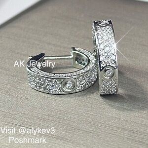 💎LUXURY EARRINGS SILVER Pave Diamond Style Pierced Elegant